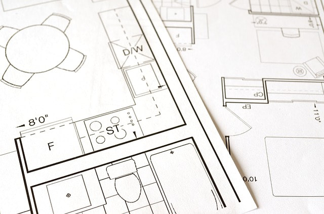 Architects drawings of a kitchen